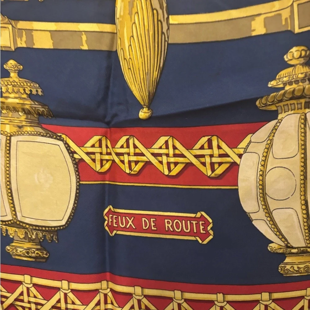 Hermes Blue and Gold Scarf - Picture 2 of 3